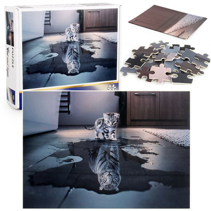 1000Pcs Thick Papers Jigsaw Puzzles Fun Game Challenge Gift For Adults Teens Kids (Cat and Tiger) - Go2buy Australia