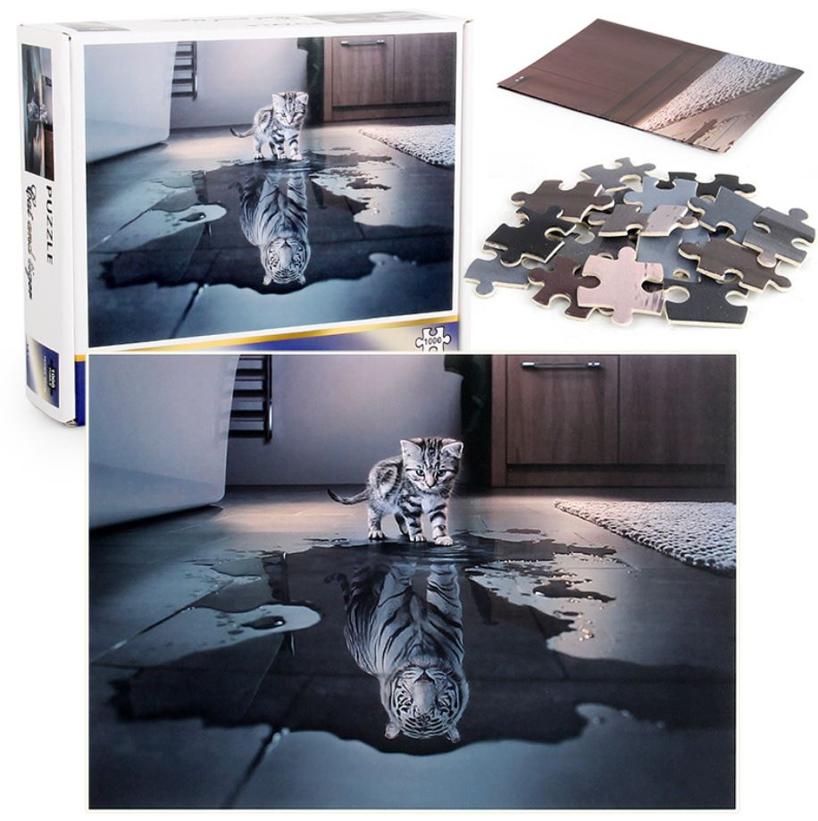 1000Pcs Thick Papers Jigsaw Puzzles Fun Game Challenge Gift For Adults Teens Kids (Cat and Tiger) - Go2buy Australia