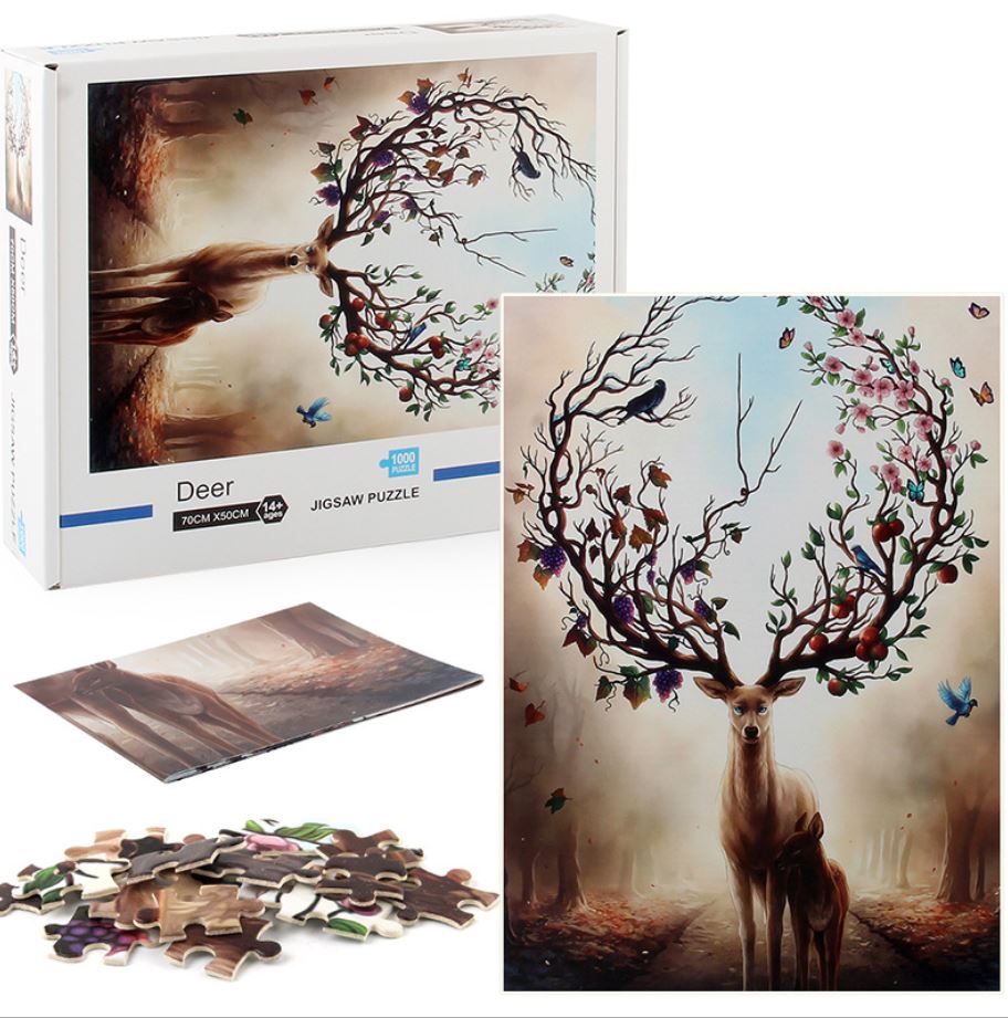 1000Pcs Thick Papers Jigsaw Puzzles Fun Game Challenge Gift For Adults Teens Kids (Deer) - Go2buy Australia