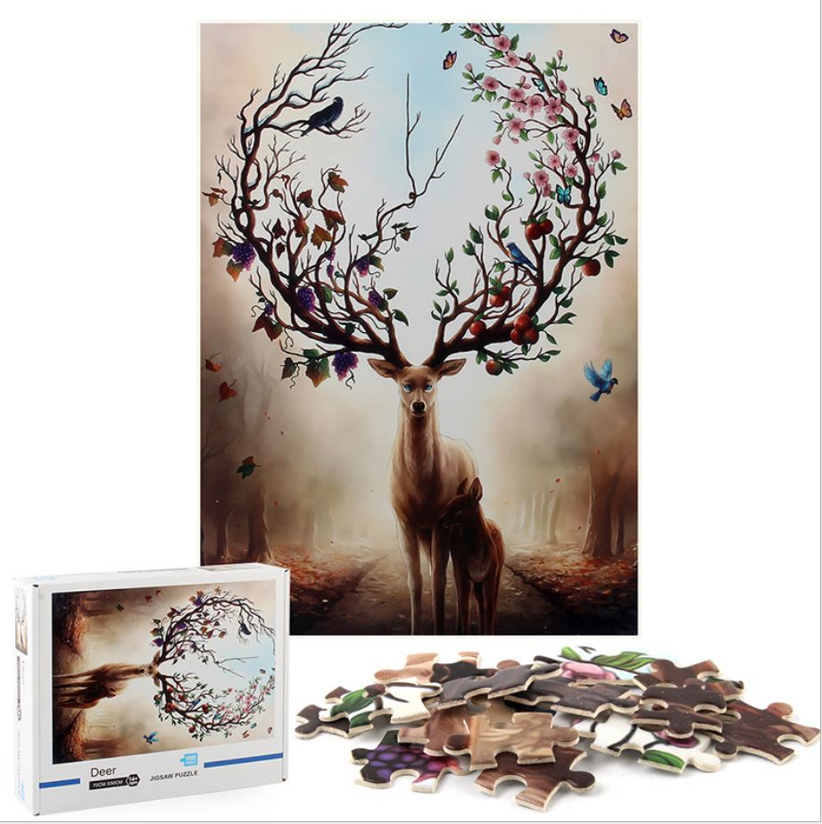 1000Pcs Thick Papers Jigsaw Puzzles Fun Game Challenge Gift For Adults Teens Kids (Deer) - Go2buy Australia