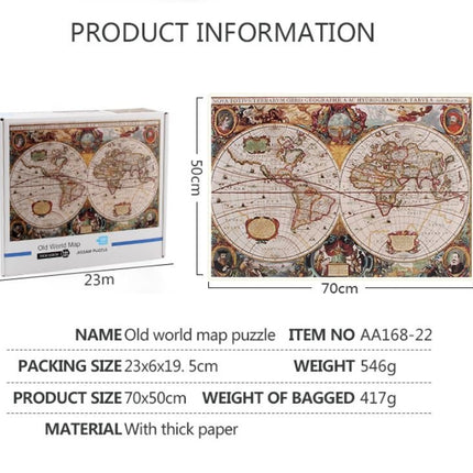 1000Pcs Thick Papers Jigsaw Puzzles Fun Game Challenge Gift For Adults Teens Kids (Old World Map) - Go2buy Australia