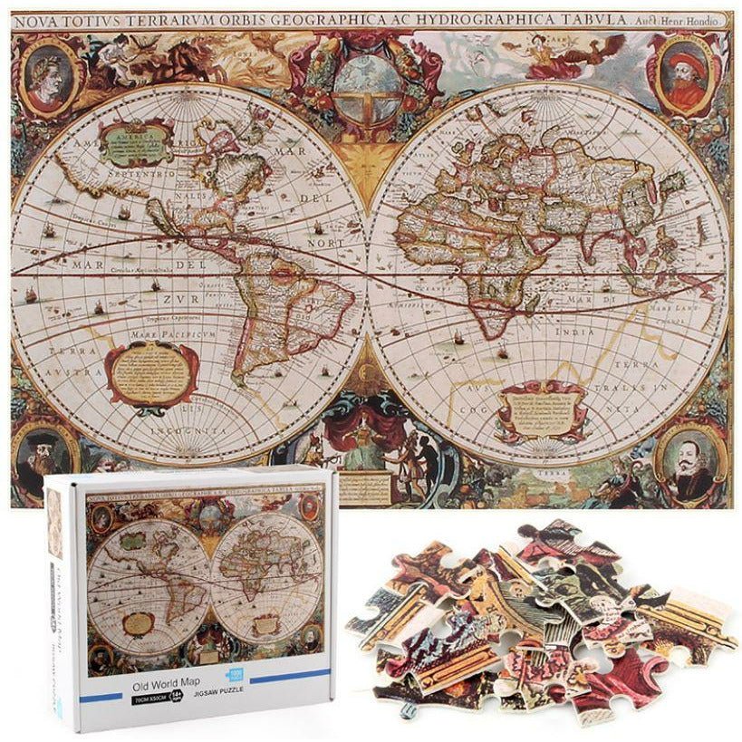 1000Pcs Thick Papers Jigsaw Puzzles Fun Game Challenge Gift For Adults Teens Kids (Old World Map) - Go2buy Australia