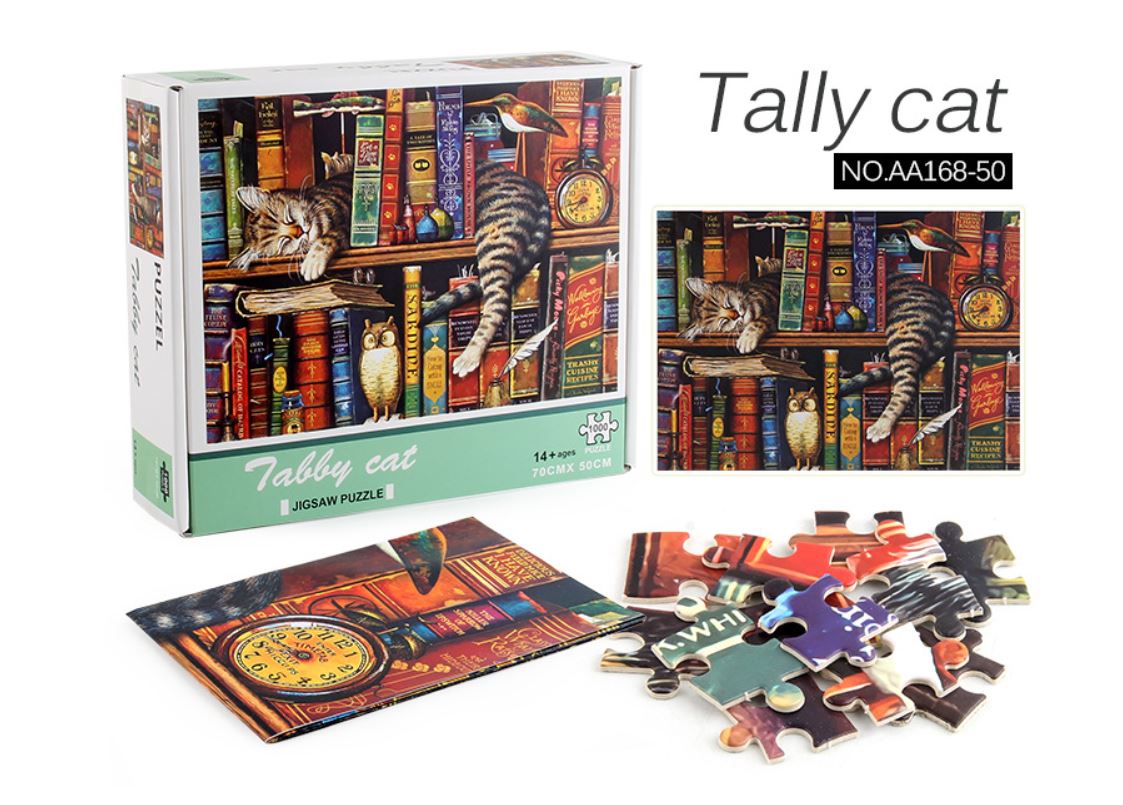 1000Pcs Thick Papers Jigsaw Puzzles Fun Game Challenge Gift For Adults Teens Kids (Tally Cat) - Go2buy Australia