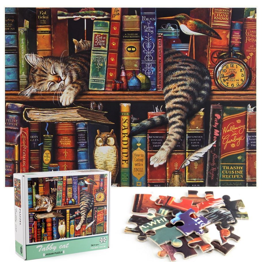 1000Pcs Thick Papers Jigsaw Puzzles Fun Game Challenge Gift For Adults Teens Kids (Tally Cat) - Go2buy Australia