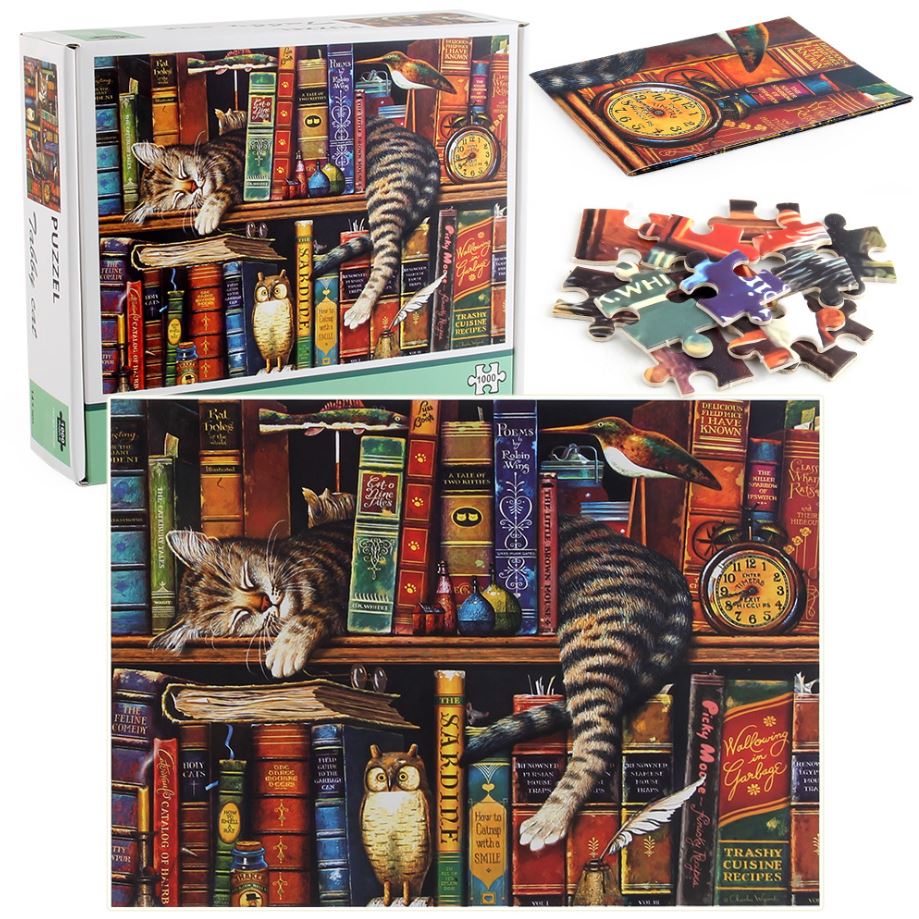 1000Pcs Thick Papers Jigsaw Puzzles Fun Game Challenge Gift For Adults Teens Kids (Tally Cat) - Go2buy Australia
