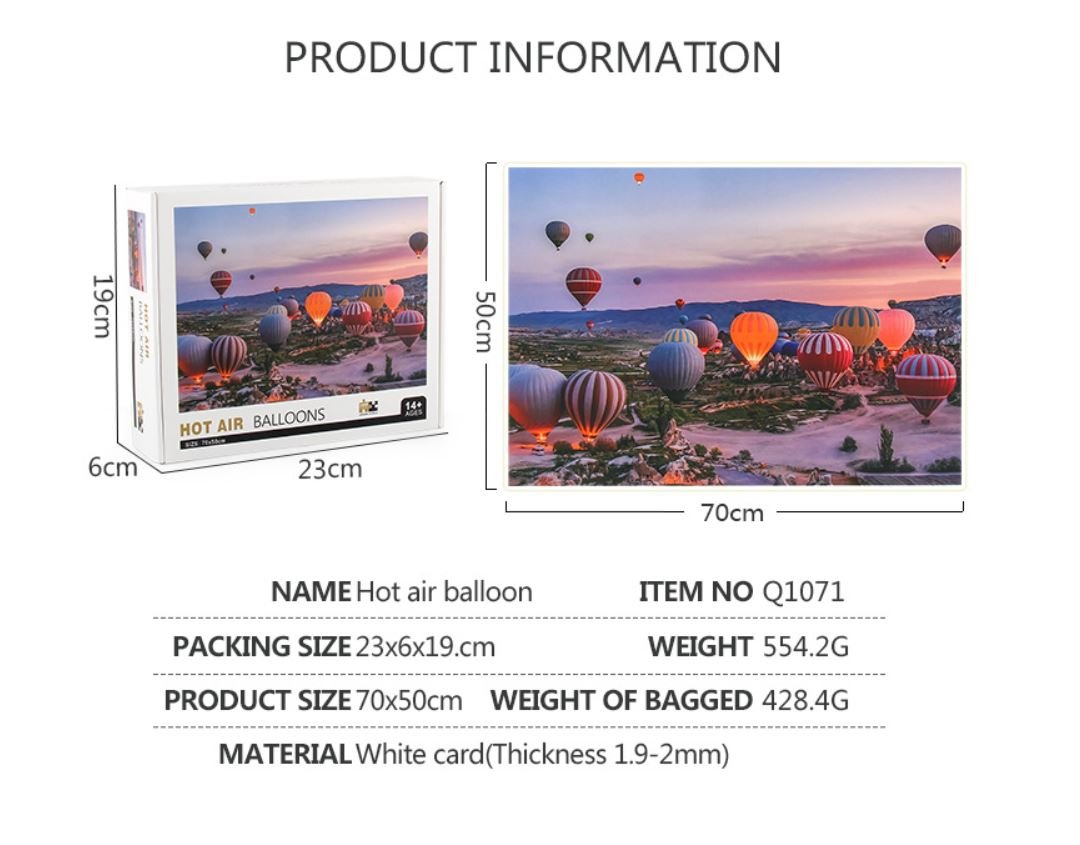 1000Pcs Thick Papers Jigsaw Puzzles Fun Game Challenge Gift For Teens Kids (Hot Air Balloon - B) - Go2buy Australia