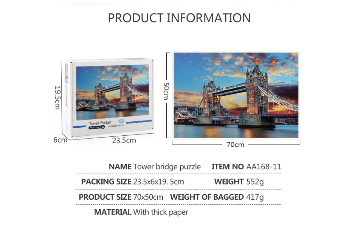1000Pcs Thick Papers Jigsaw Puzzles Fun Game Challenge Gift For Teens Kids (Tower Bridge) - Go2buy Australia