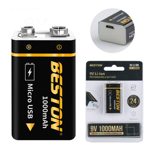 Beston Micro USB 9v Rechargeable Battery Li-ion Battery 9000mWh With cable 1500+ Recharge Cycles