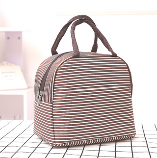 Buy brown Insulated Strip Lunch Bag Tote Container For Women Kids Office Work School (6 Colors Available)