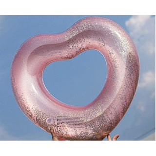 2 Sizes Inflatable Pool Float Swim Ring Heart Shape Rose Gold Glitter