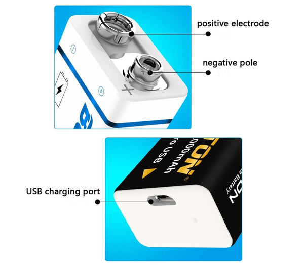 Beston Micro USB 9v Rechargeable Battery Li-ion Battery 9000mWh With cable 1500+ Recharge Cycles