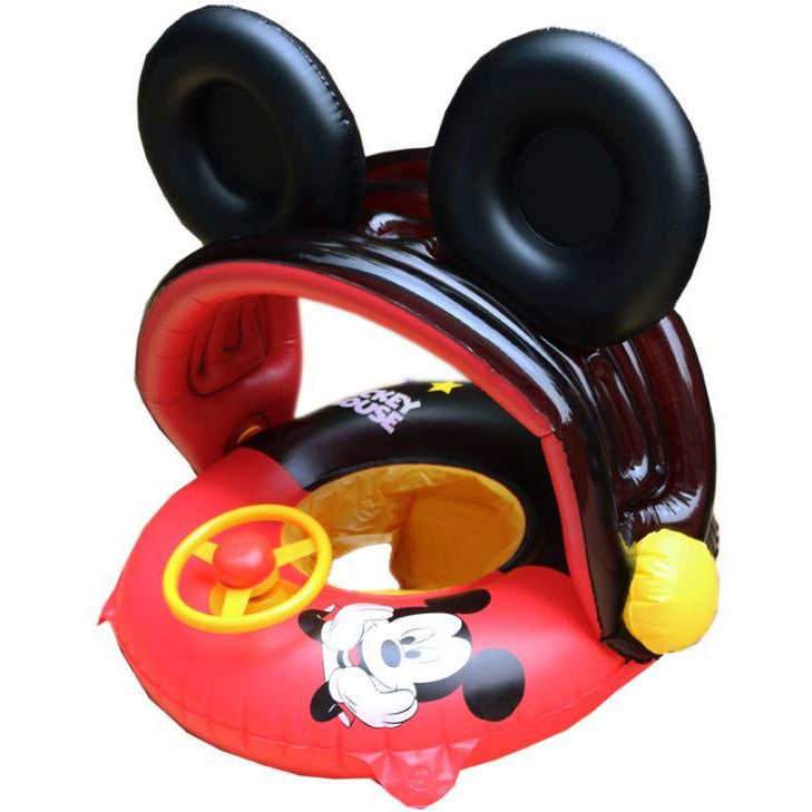 Inflatable Pool Float Swim Ring For Baby Black Mickey With Shade