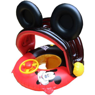 Inflatable Pool Float Swim Ring For Baby Black Mickey With Shade
