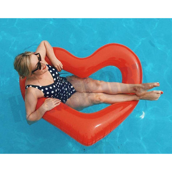 2 Sizes Inflatable Pool Float Swim Ring Heart Shape Red