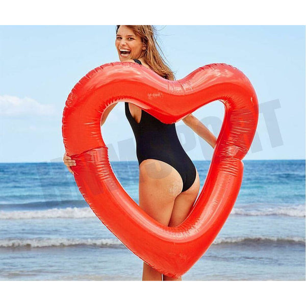 2 Sizes Inflatable Pool Float Swim Ring Heart Shape Red