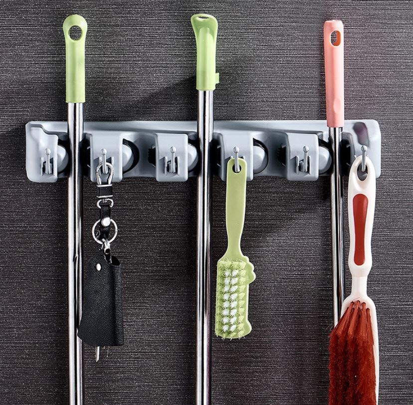 Wall Mounted Mop Broom Brush Holder Organizer Hanger Storage Tools 5 Rack