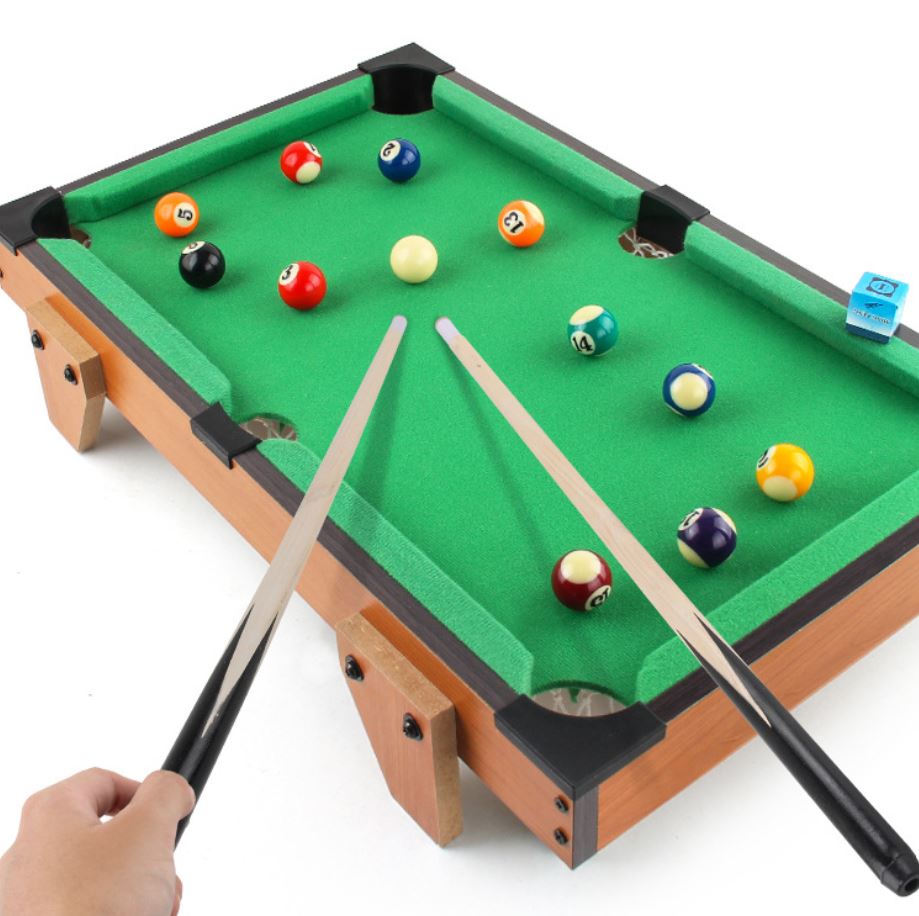 Pool Wooden Snooker Table Set Kids Tabletop Billiards Ball Rack Board Games (Large)