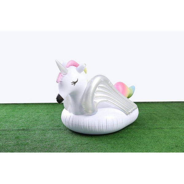 Giant Inflatable Rainbow Unicorn With Silver Wings Pool Float Raft 275X142X120cm