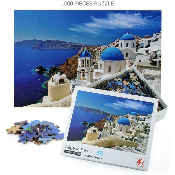 1000Pcs Thick Papers Jigsaw Puzzles Fun Game Challenge Gift For Teens Kids (Aegean Sea-A)