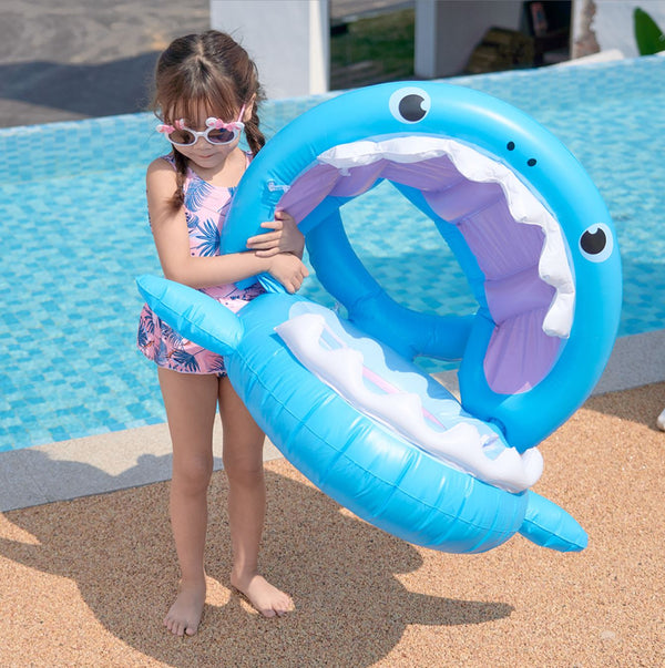 Inflatable Baby Float Shark With Sunshade Swimming Seat Floating Pool Toy Swim Ring