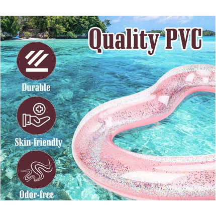 2 Sizes Inflatable Pool Float Swim Ring Heart Shape Rose Gold Glitter - Go2buy Australia