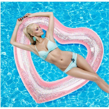 2 Sizes Inflatable Pool Float Swim Ring Heart Shape Rose Gold Glitter - Go2buy Australia