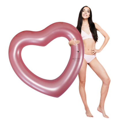 2 Sizes Inflatable Pool Float Swim Ring Heart Shape Rose Gold Glitter - Go2buy Australia