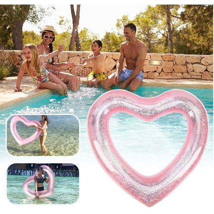 2 Sizes Inflatable Pool Float Swim Ring Heart Shape Rose Gold Glitter - Go2buy Australia