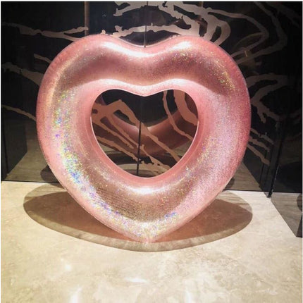 2 Sizes Inflatable Pool Float Swim Ring Heart Shape Rose Gold Glitter - Go2buy Australia