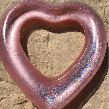2 Sizes Inflatable Pool Float Swim Ring Heart Shape Rose Gold Glitter - Go2buy Australia