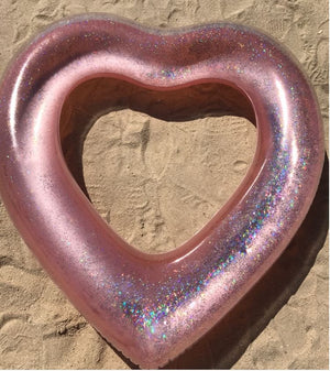 2 Sizes Inflatable Pool Float Swim Ring Heart Shape Rose Gold Glitter - Go2buy Australia