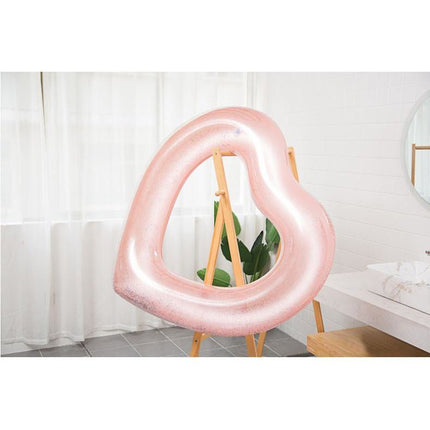 2 Sizes Inflatable Pool Float Swim Ring Heart Shape Rose Gold Glitter - Go2buy Australia