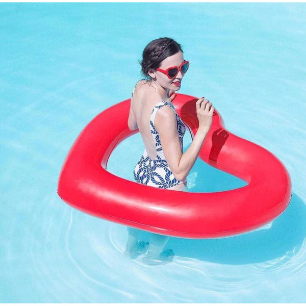 2 Sizes Inflatable Pool Float Swim Ring Heart Shape Red