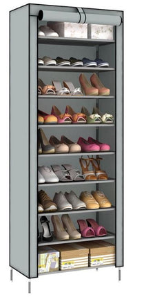 27 Pairs Portable Shoe Rack with Nonwoven Fabric Cover 10 Tiers Storage Organizer - Go2buy Australia