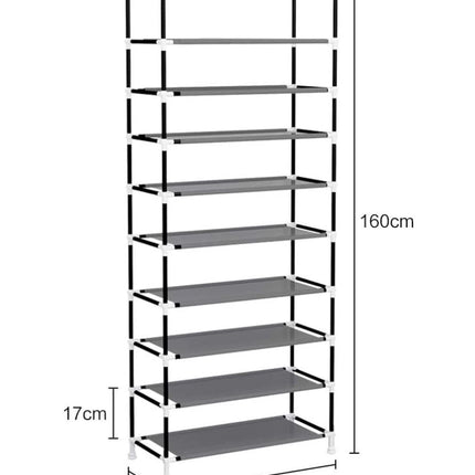 27 Pairs Portable Shoe Rack with Nonwoven Fabric Cover 10 Tiers Storage Organizer - Go2buy Australia