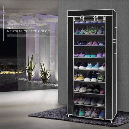27 Pairs Portable Shoe Rack with Nonwoven Fabric Cover 10 Tiers Storage Organizer - Go2buy Australia