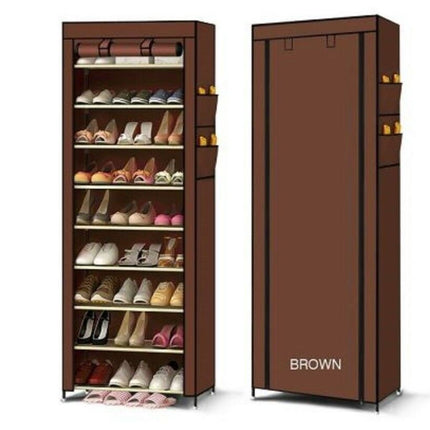 27 Pairs Portable Shoe Rack with Nonwoven Fabric Cover 10 Tiers Storage Organizer - Go2buy Australia