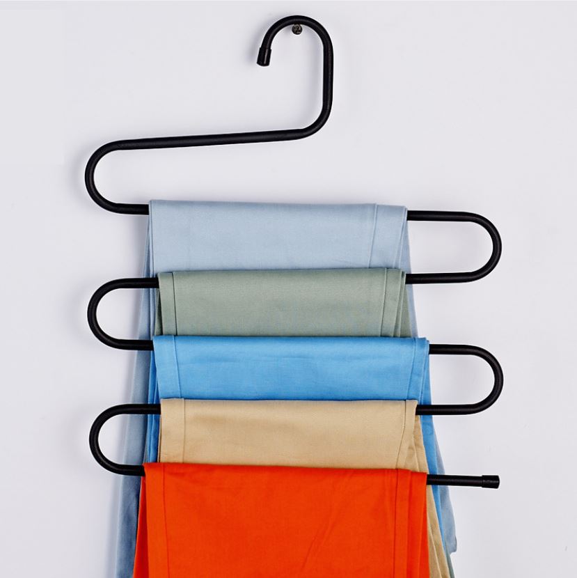 S Shape Multifunctional Metal Hanger Pants Hanger Storage Rack 5 Layers