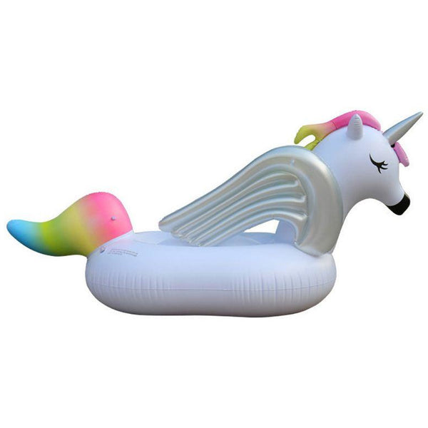 Giant Inflatable Rainbow Unicorn With Silver Wings Pool Float Raft 275X142X120cm