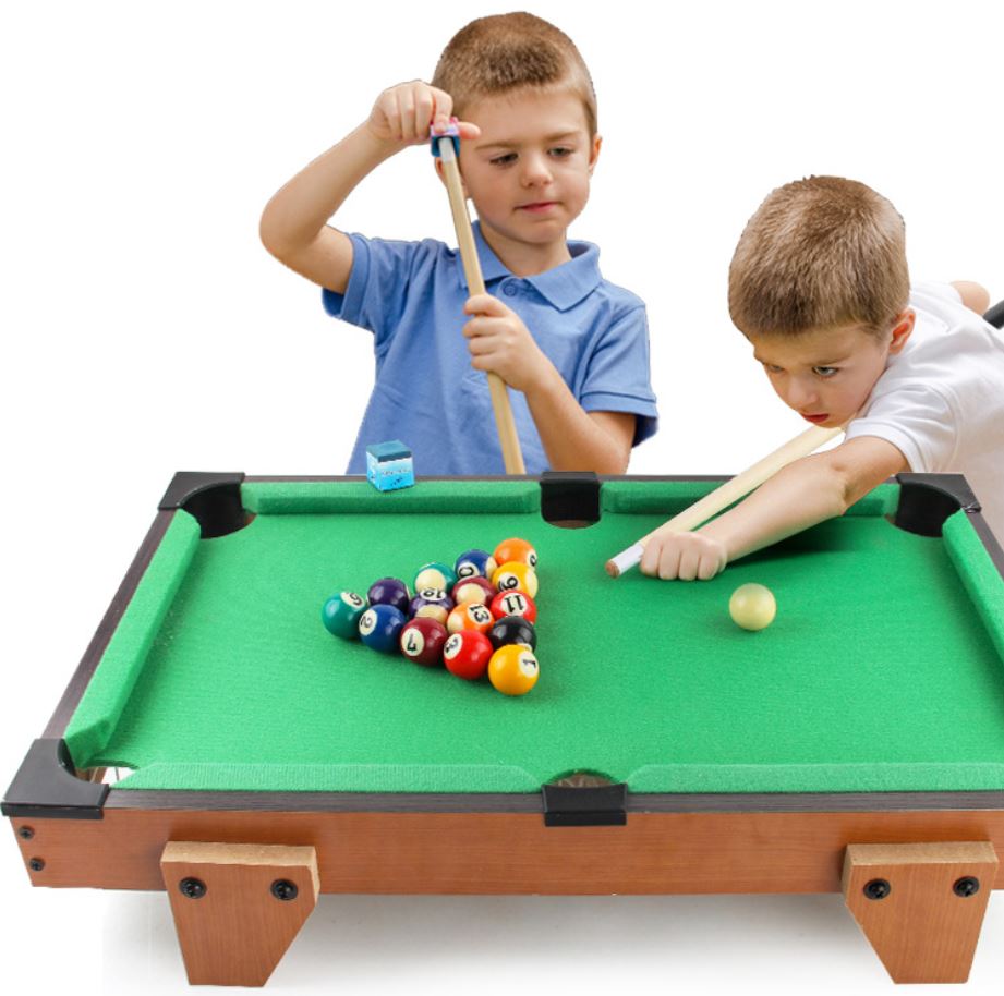 Pool Wooden Snooker Table Set Kids Tabletop Billiards Ball Rack Board Games (Large)