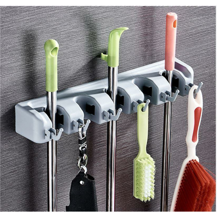Wall Mounted Mop Broom Brush Holder Organizer Hanger Storage Tools 5 Rack