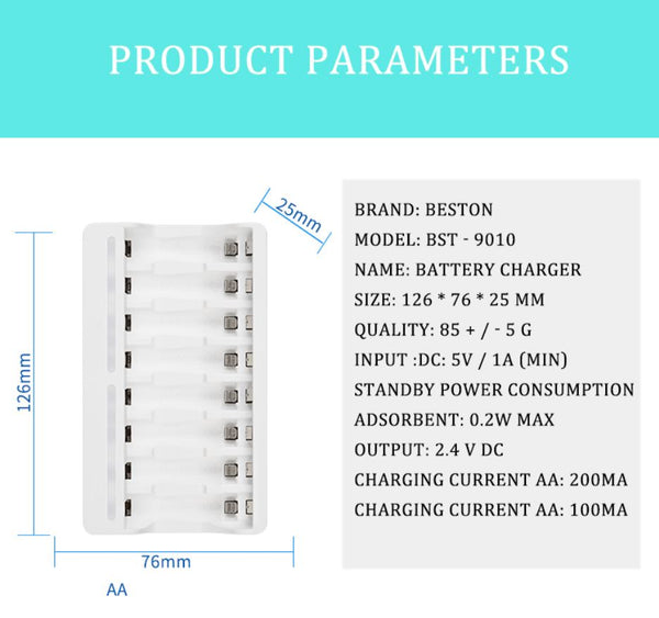 Beston 8-Slot Battery USB Charger for 1.2V AA AAA NiMh Rechargeable Battery