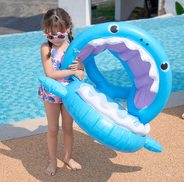 Inflatable Baby Float Shark With Sunshade Swimming Seat Floating Pool Toy Swim Ring