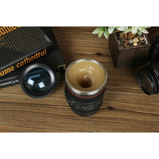 DSLR Camera Lens Self Mixing Automatic Stirring Cup Stainless Steel Coffee Mug