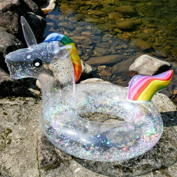 Inflatable Pool Float Swim Ring Transparent Flamingo Unicorn