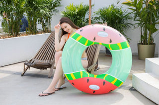 Double Color Inflatable Pool Float Swim Ring Watermelon With Handle 120cm