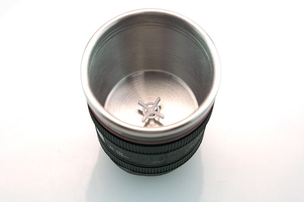 DSLR Camera Lens Self Mixing Automatic Stirring Cup Stainless Steel Coffee Mug