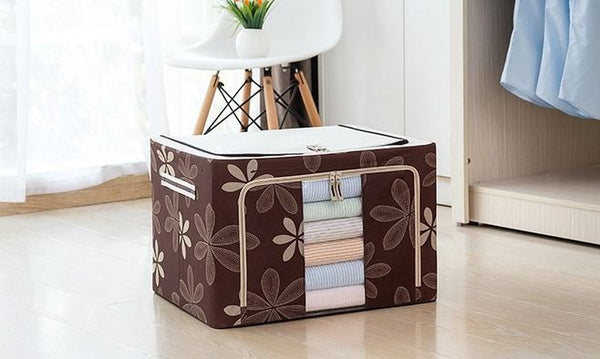 66L Oxford Cloth Steel Frame Storage Box Quilt Clothes Organizer Waterproof Bag