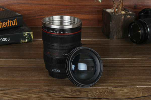 DSLR Camera Lens Self Mixing Automatic Stirring Cup Stainless Steel Coffee Mug