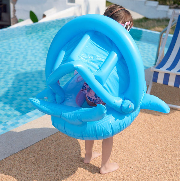 Inflatable Baby Float Shark With Sunshade Swimming Seat Floating Pool Toy Swim Ring